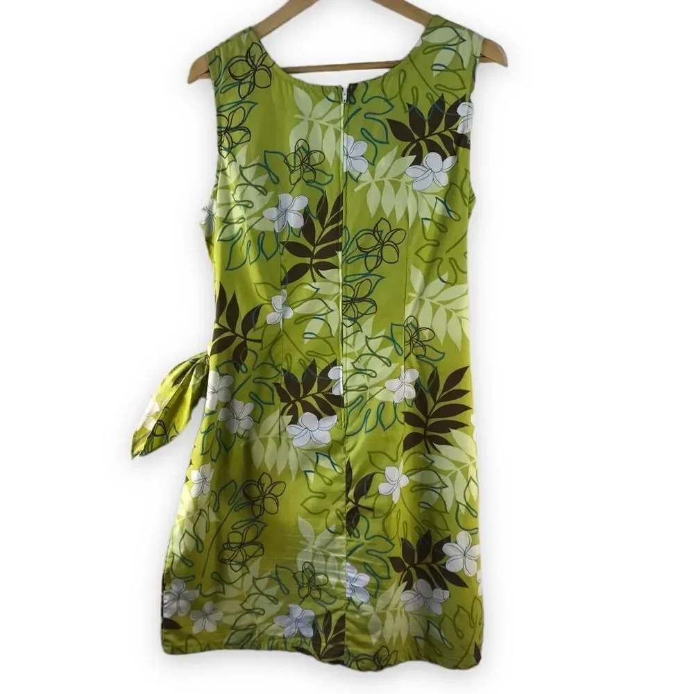 Shannon Marie Hawaiian Cotton Sarong Dress XL Lime Green Tropical Floral Mini - Picture 2 of 8
